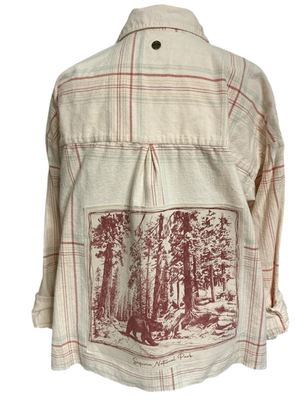 Sequoia National Park Upcycled T Shirt Flannel Top Bear Hiking Camping Grunge
